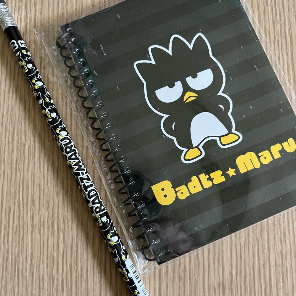 Vintage 2011 Sanrio Original Badge Maru Spiral notebook and pencil.